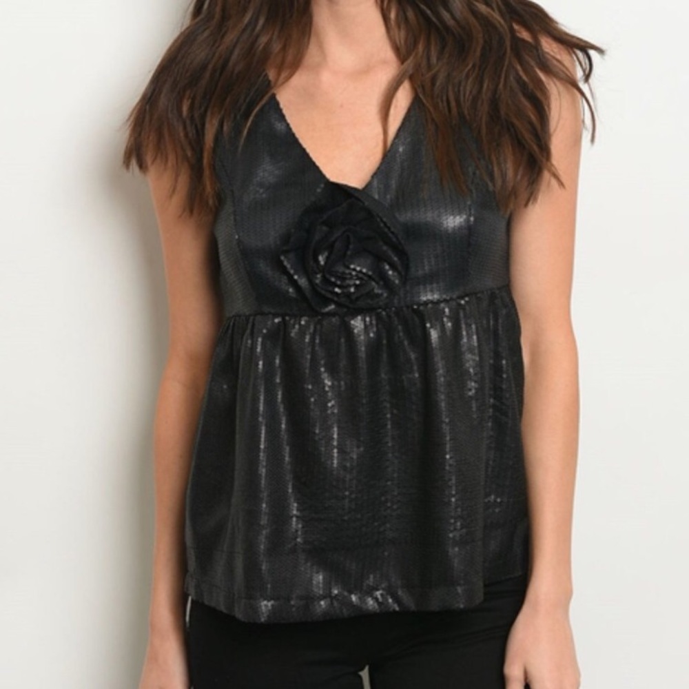 Zoompy Peplum Sequin V Neck Rose Top S / M / L NWT